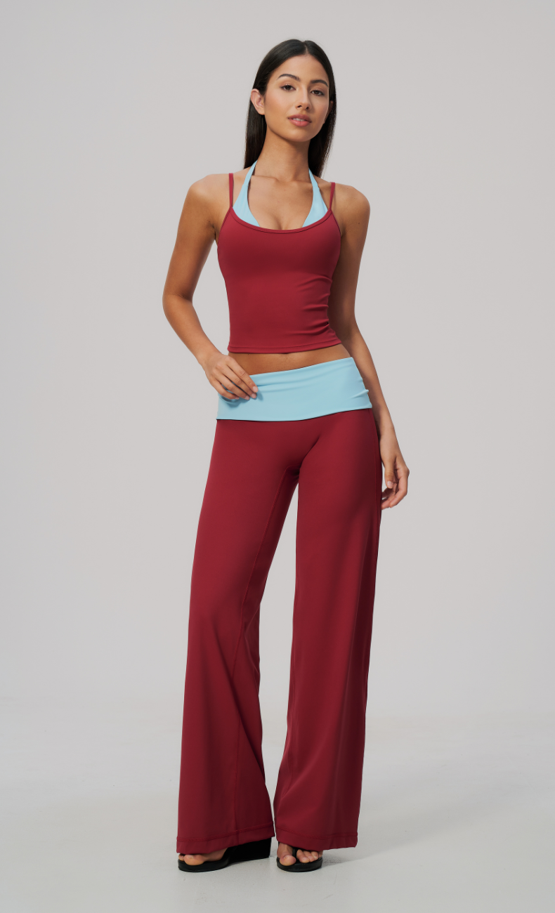 Tessa Contrast Foldover Wide Leg Workout Set