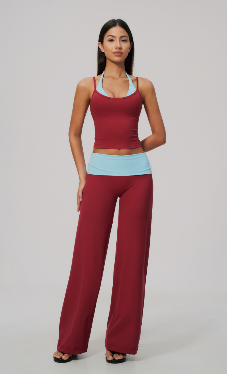 Tessa Contrast Foldover Wide Leg Workout Set