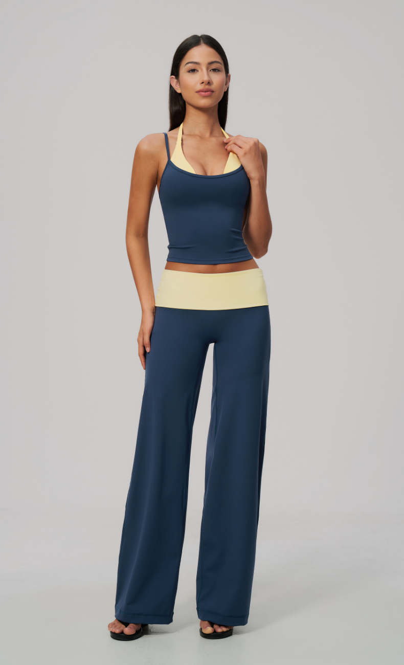 Tessa Contrast Foldover Wide Leg Workout Set