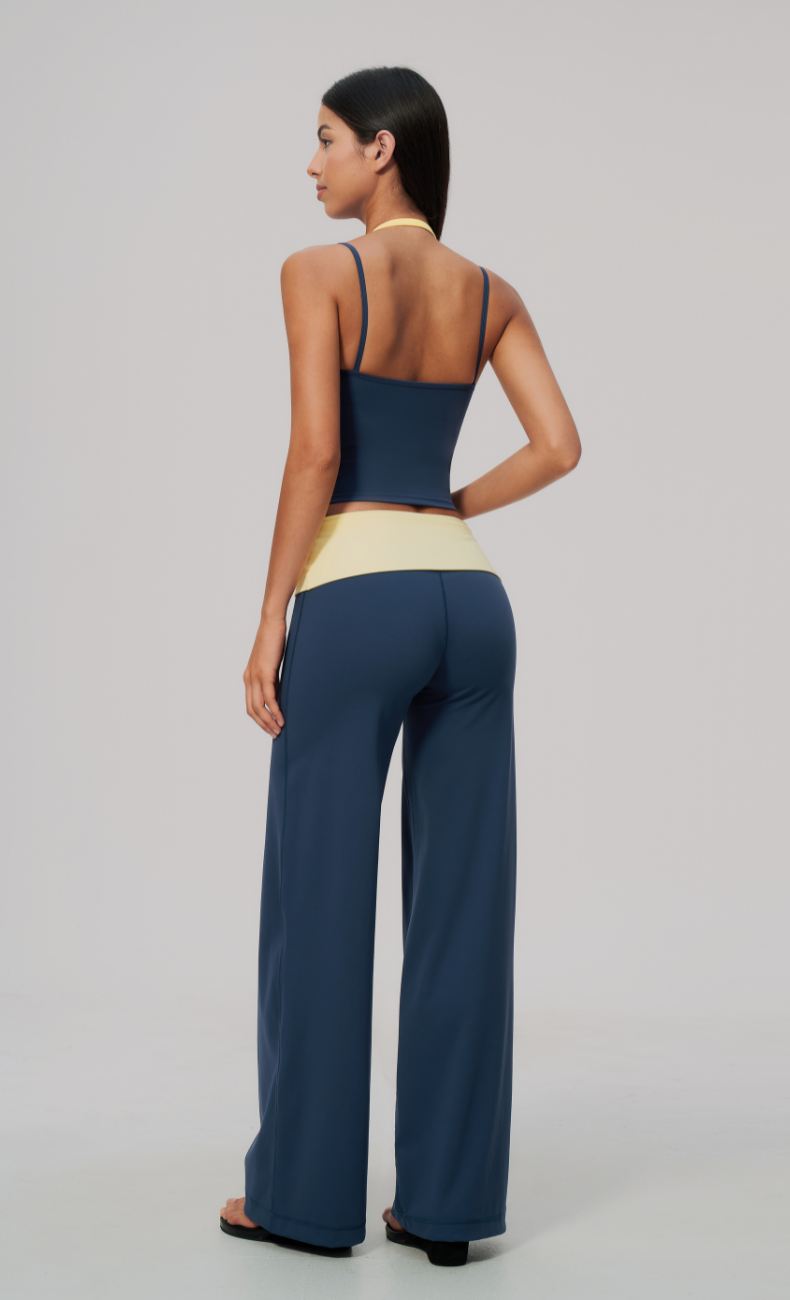 Tessa Contrast Foldover Wide Leg Workout Set