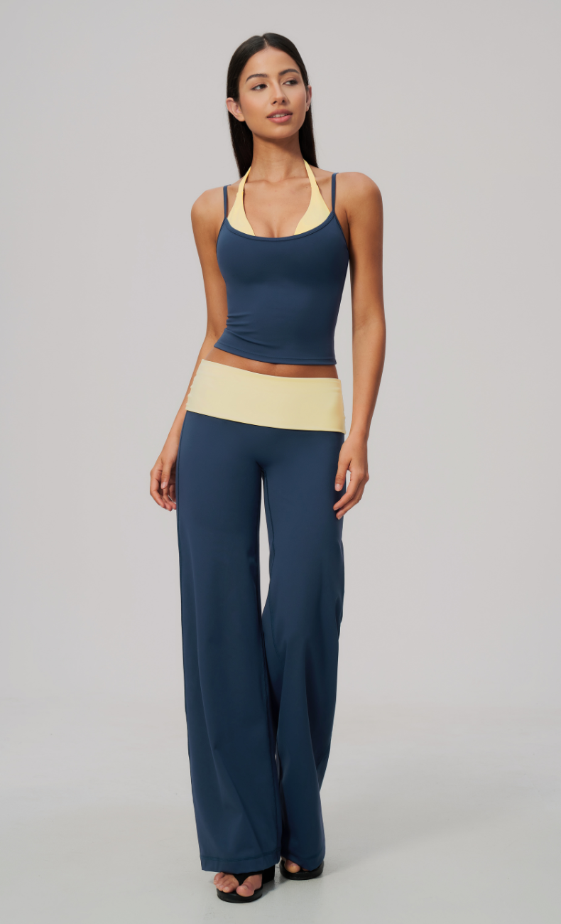 Tessa Contrast Foldover Wide Leg Workout Set