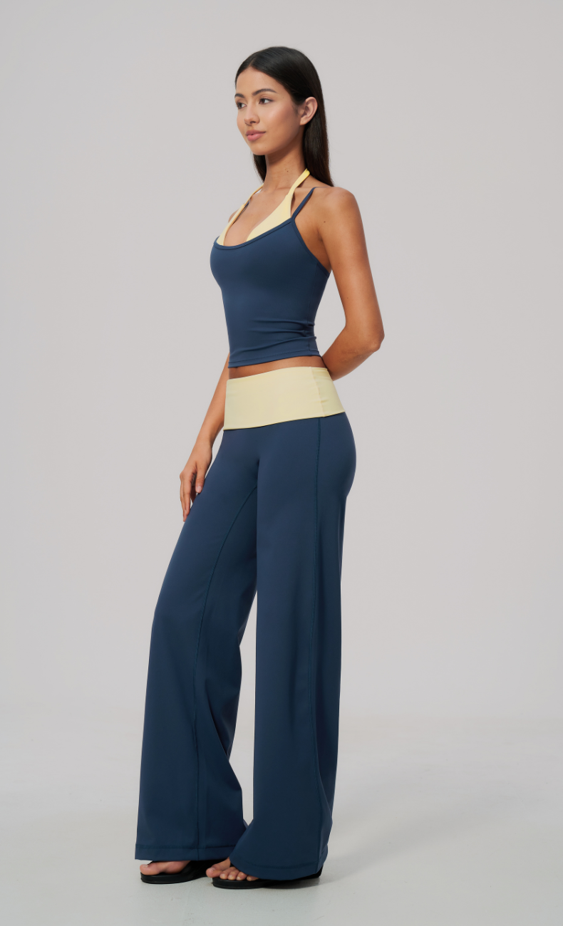 Tessa Contrast Foldover Wide Leg Workout Set