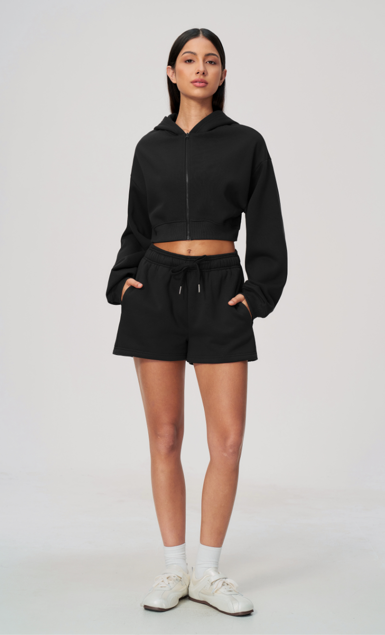 Hailey Cotton Blend Cropped Hoodie & Sweat Shorts Set