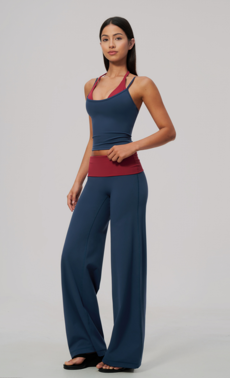 Tessa Contrast Foldover Wide Leg Workout Set