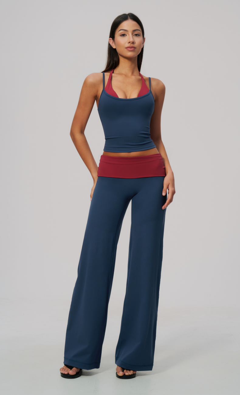 Tessa Contrast Foldover Wide Leg Workout Set