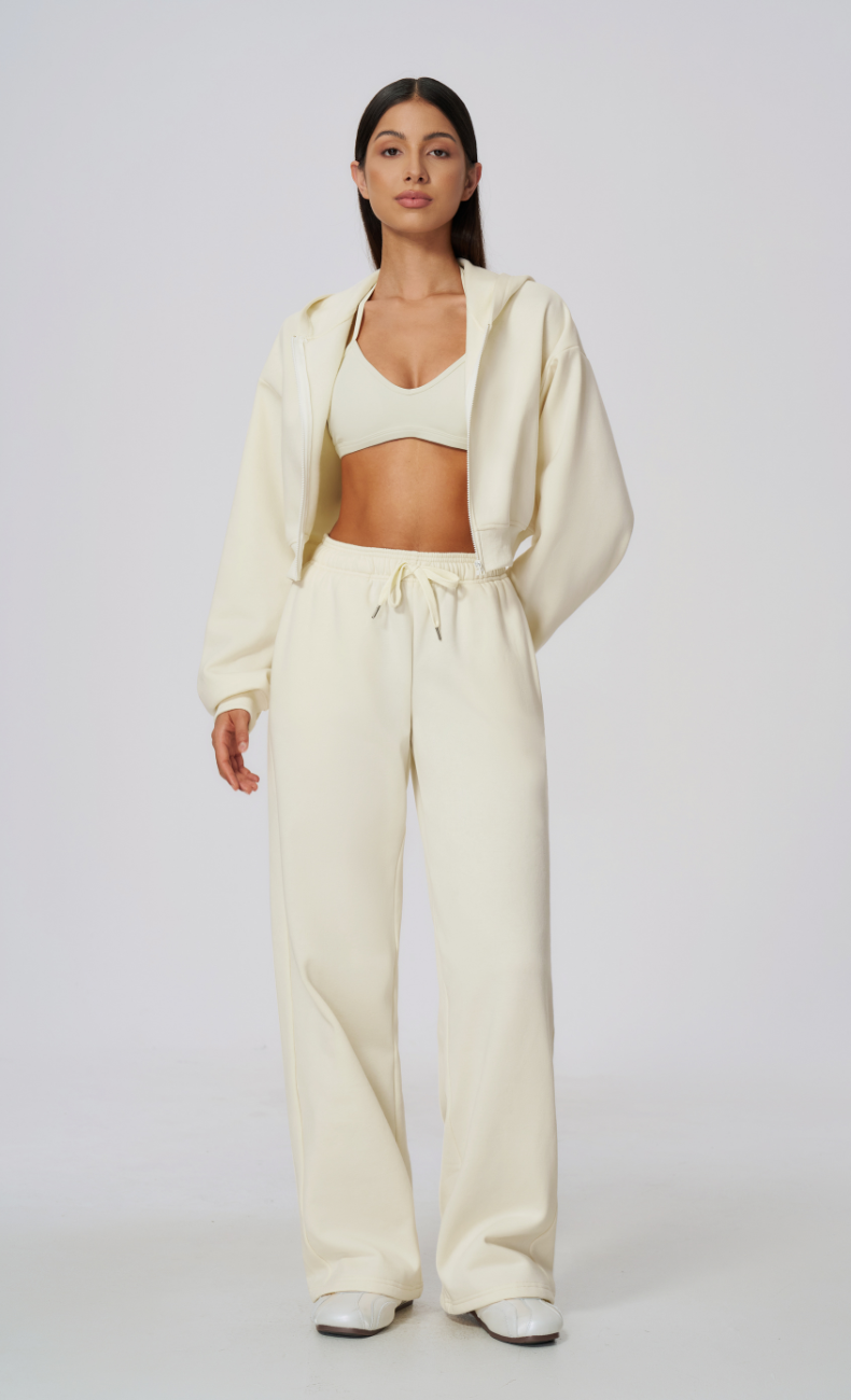 Hailey Cotton Blend Cropped Hoodie & Wide Leg Sweatpants Set