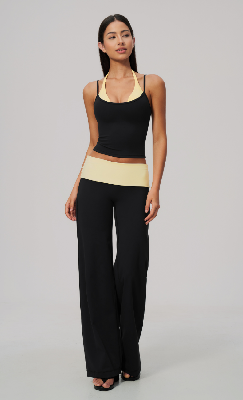 Tessa Contrast Foldover Wide Leg Workout Set