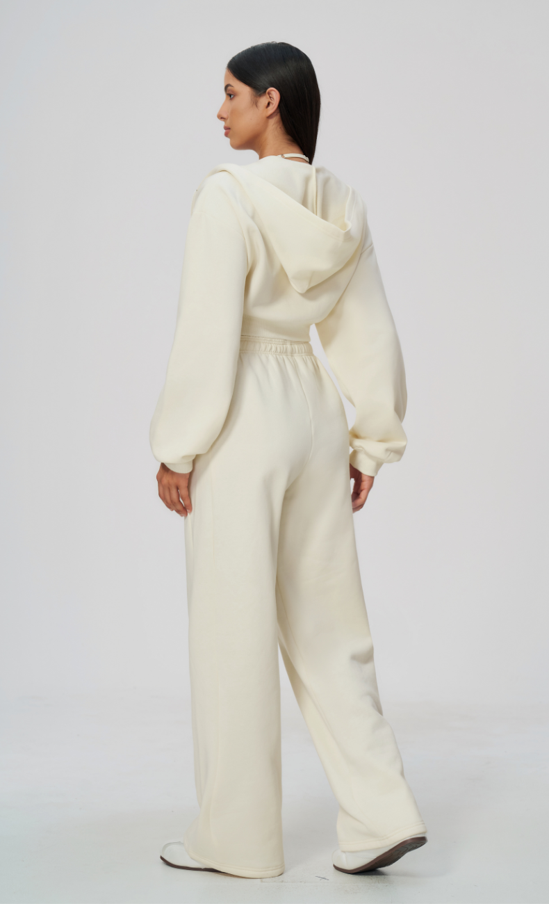 Hailey Cotton Blend Cropped Hoodie & Wide Leg Sweatpants Set