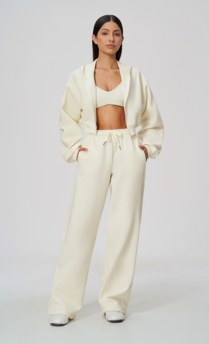Hailey Cotton Blend Cropped Hoodie & Wide Leg Sweatpants Set