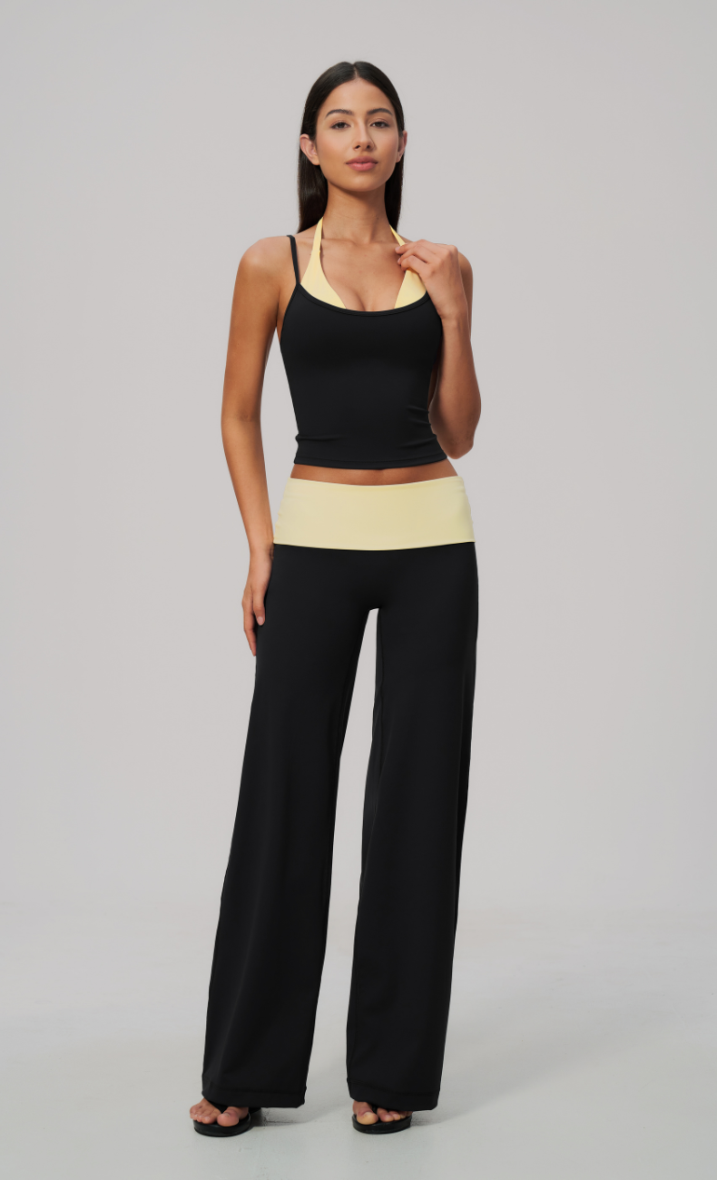Tessa Contrast Foldover Wide Leg Workout Set