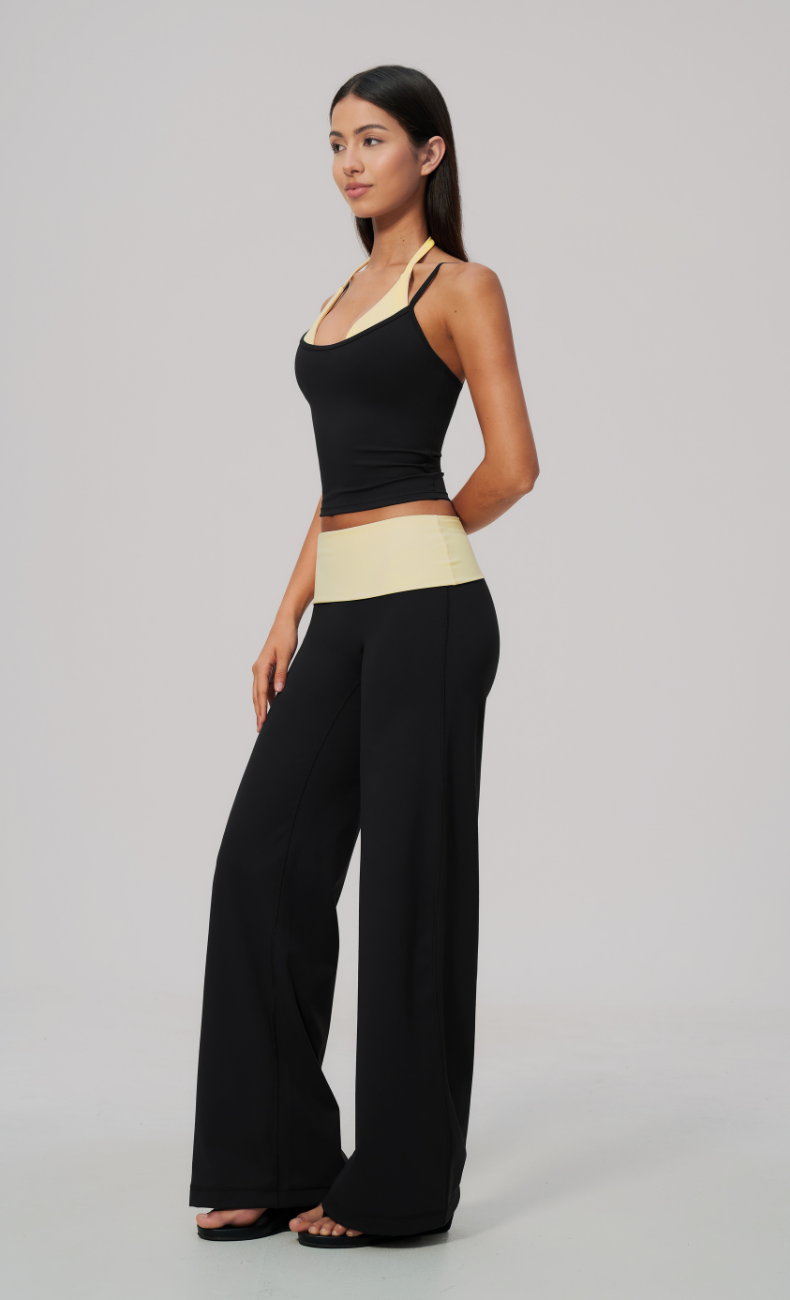 Tessa Contrast Foldover Wide Leg Workout Set