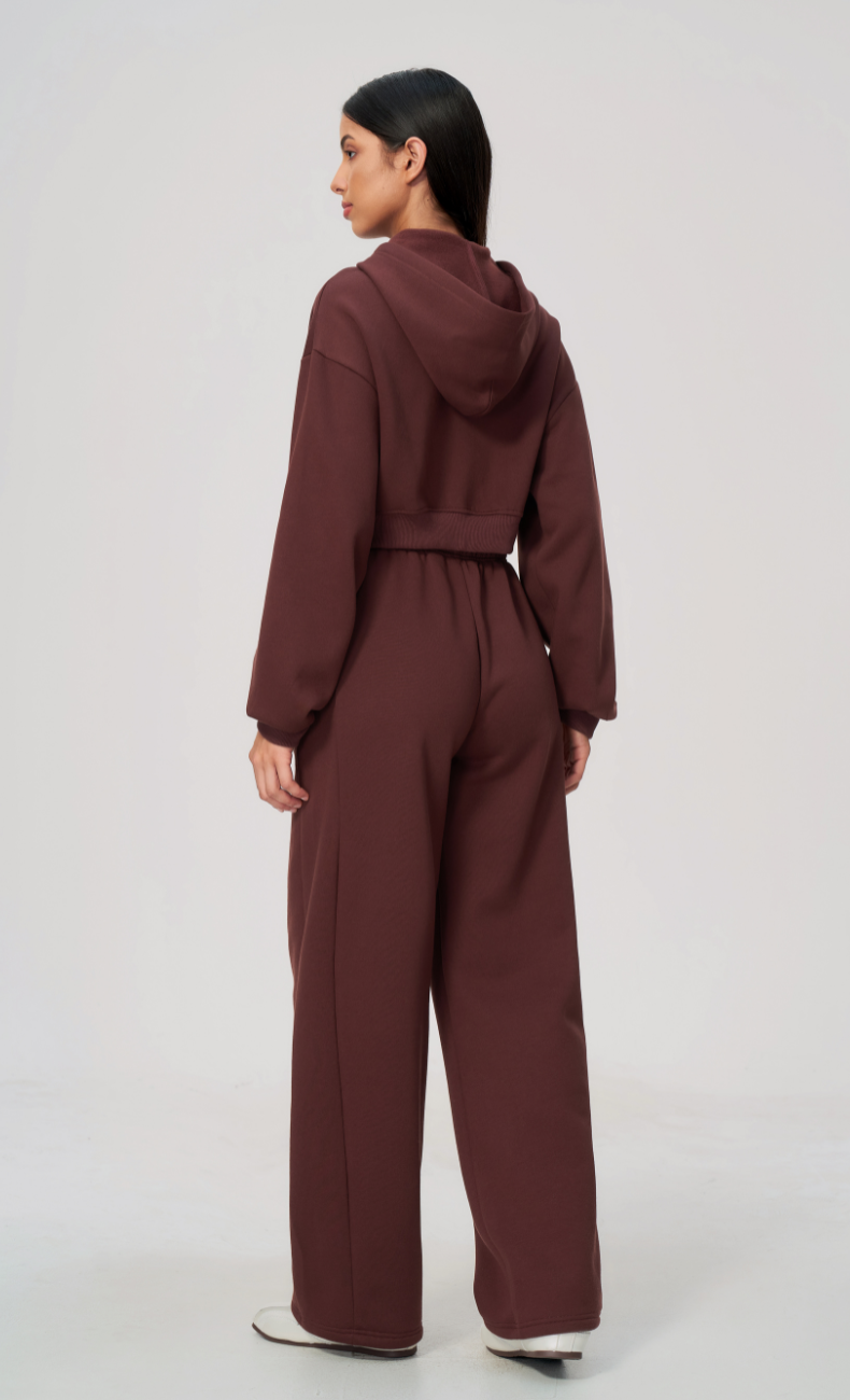 Hailey Cotton Blend Cropped Hoodie & Wide Leg Sweatpants Set