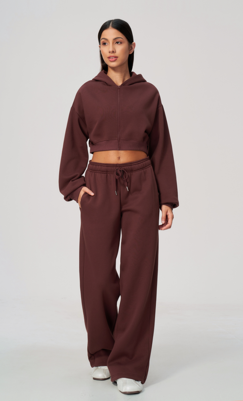 Hailey Cotton Blend Cropped Hoodie & Wide Leg Sweatpants Set