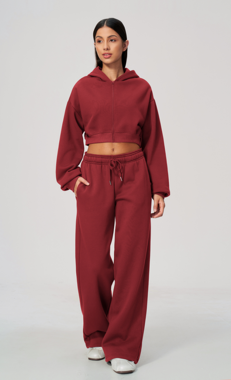 Hailey Cotton Blend Cropped Hoodie & Wide Leg Sweatpants Set
