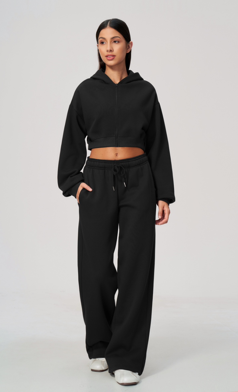 Hailey Cotton Blend Cropped Hoodie & Wide Leg Sweatpants Set