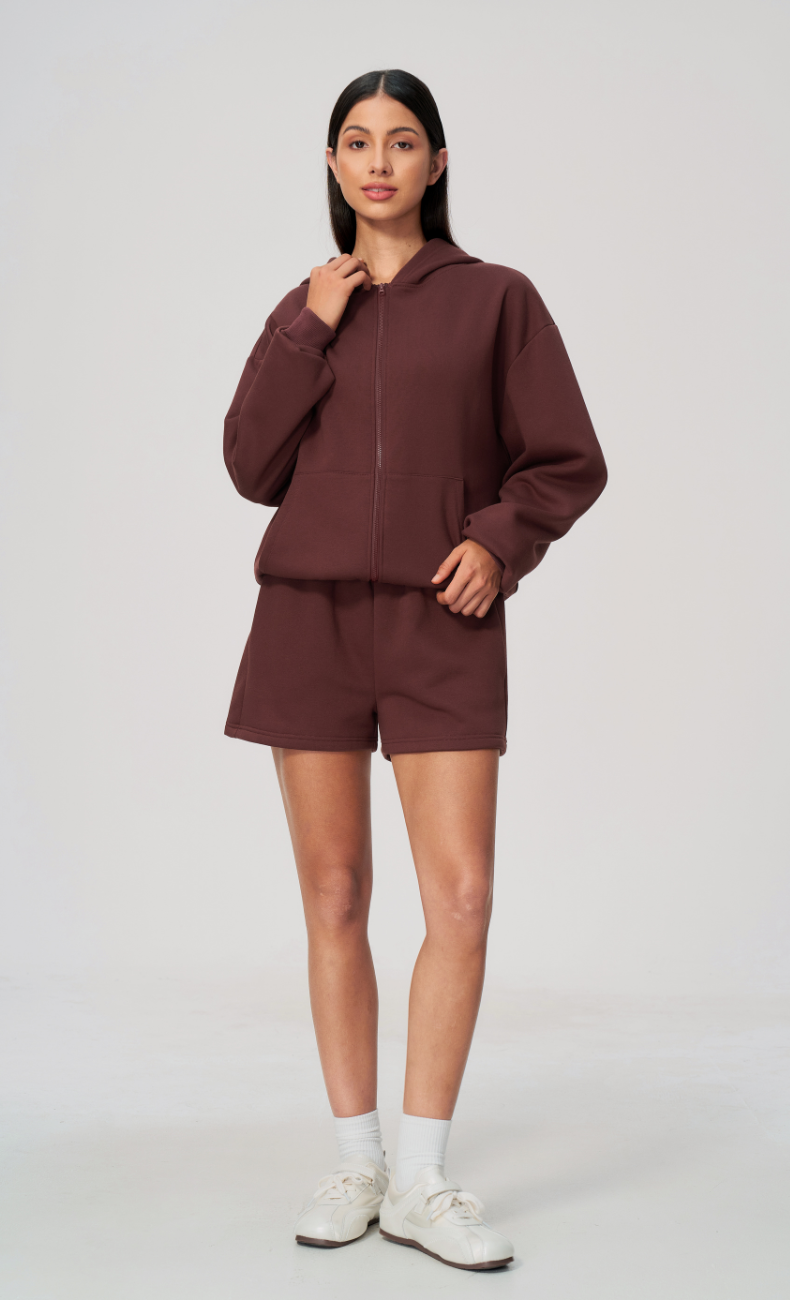 Hailey Cotton Blend Zip-Up Hoodie & Sweat Shorts Set