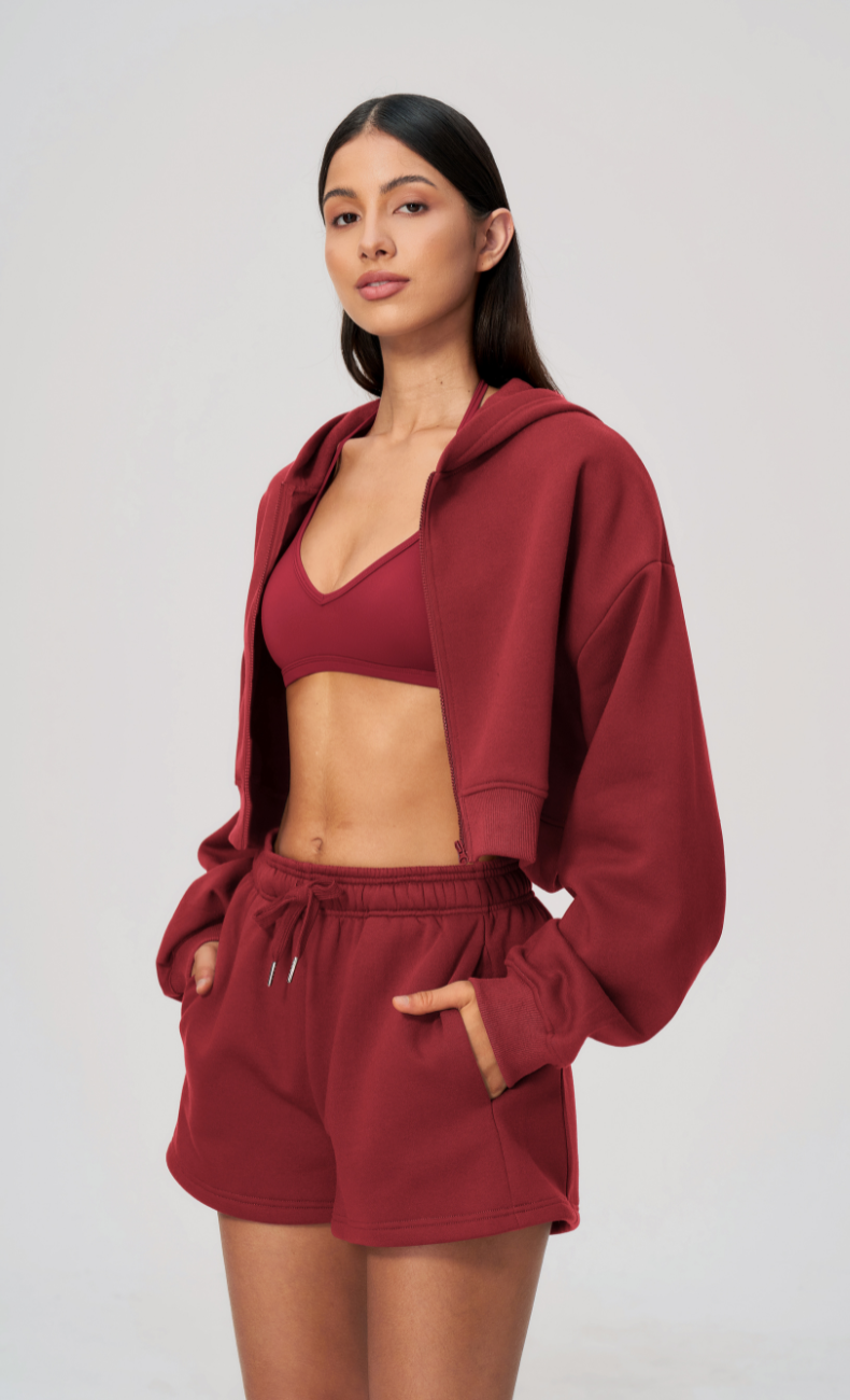Hailey Cotton Blend Cropped Zip-Up Hoodie