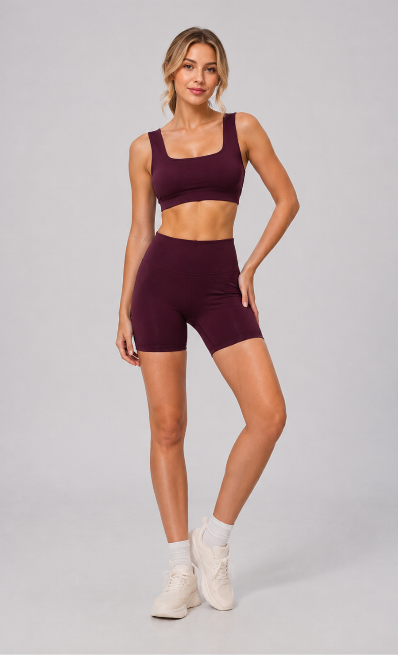 Avery Sculpt Square Neck Biker Shorts Set