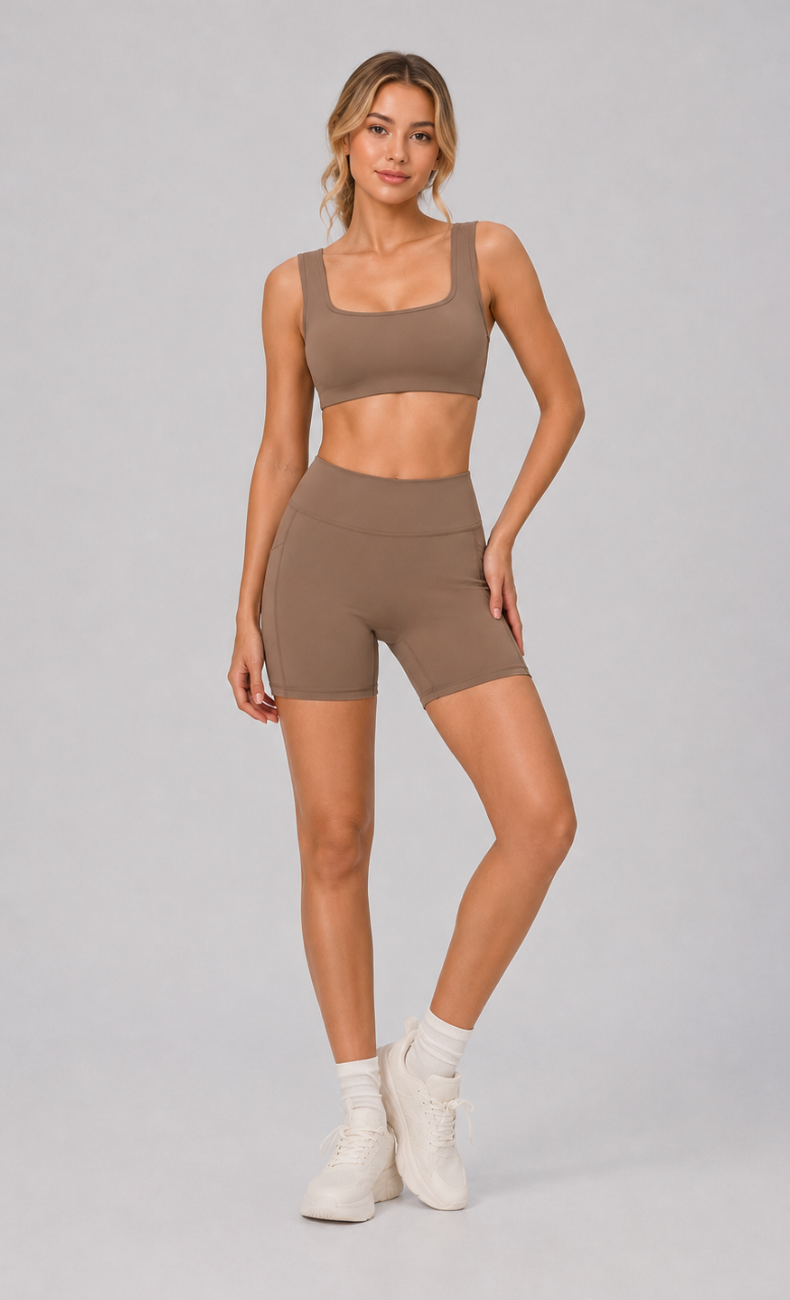 Avery Sculpt Square Neck Biker Shorts Set