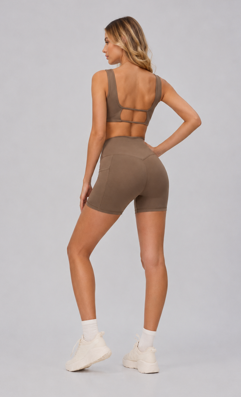 Avery Sculpt Square Neck Biker Shorts Set