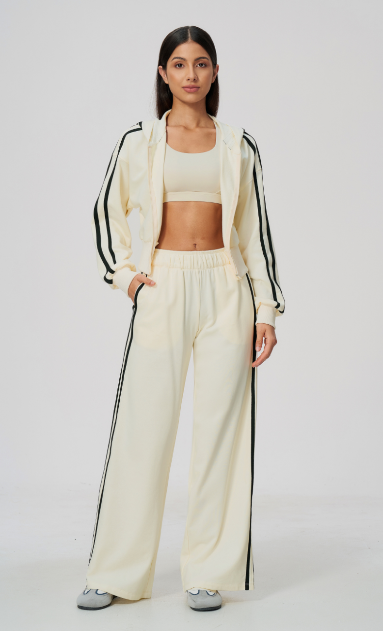 Veronica Cotton Side Stripe Hoodie & Wide Leg Sweatpants Set