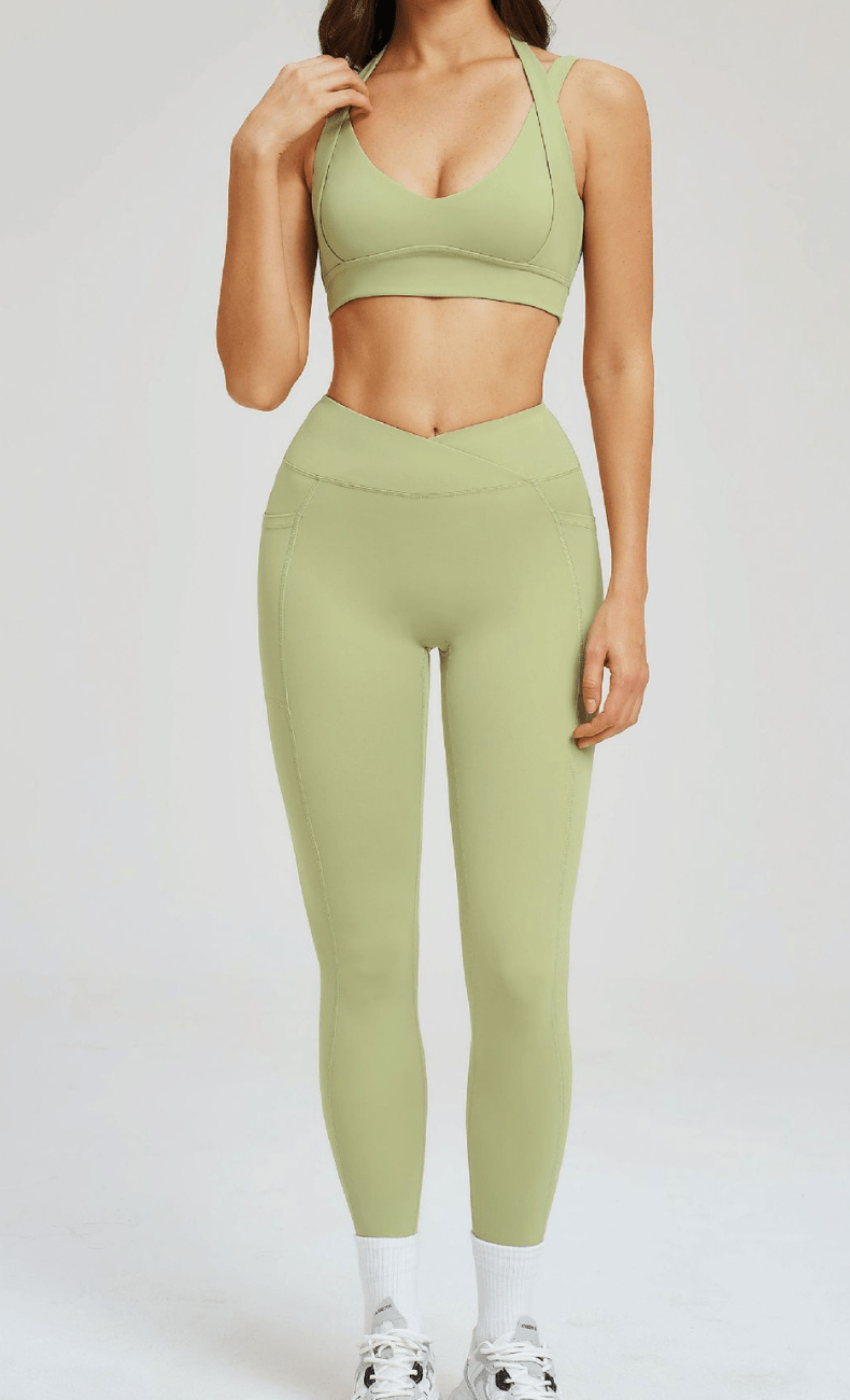 WOO YOGA Matching Sets Elena Seamless Open Back Tummy Control Yoga Set 