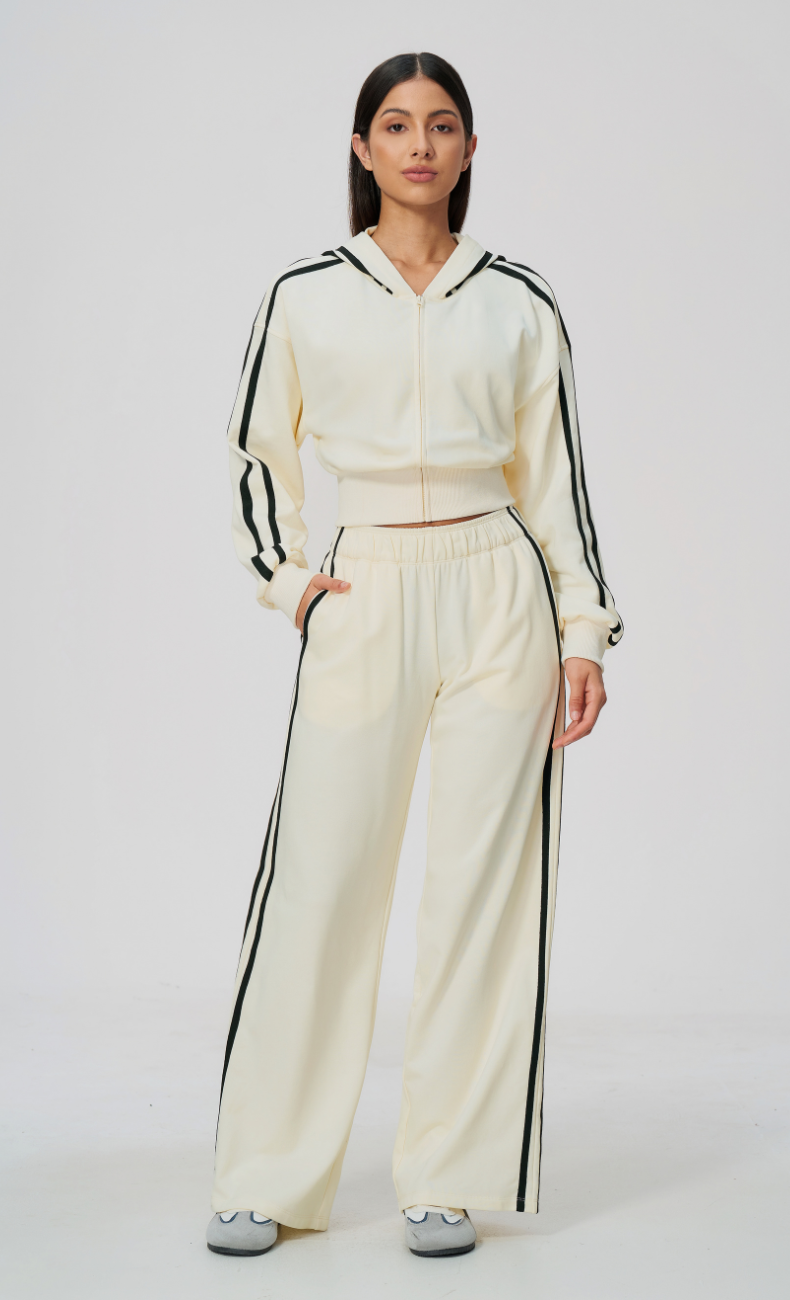 Veronica Cotton Side Stripe Hoodie & Wide Leg Sweatpants Set