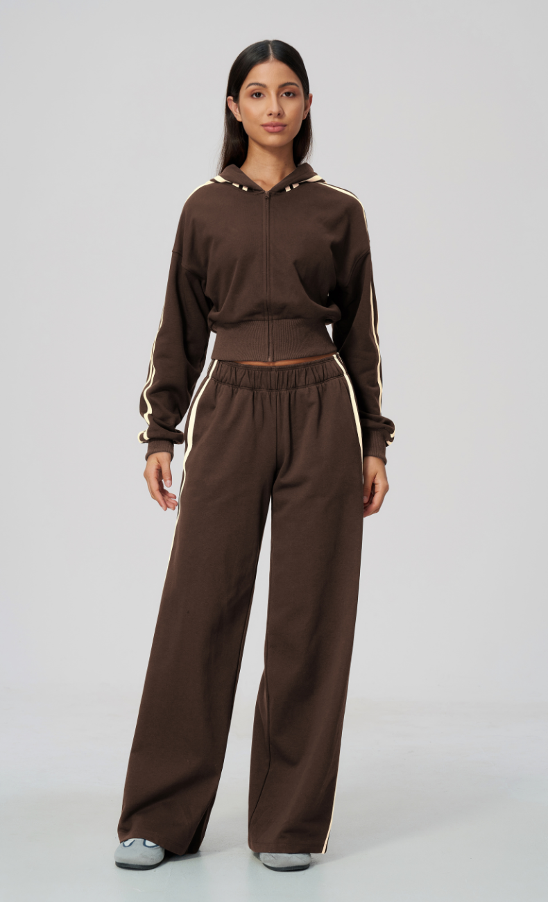 Veronica Cotton Side Stripe Hoodie & Wide Leg Sweatpants Set