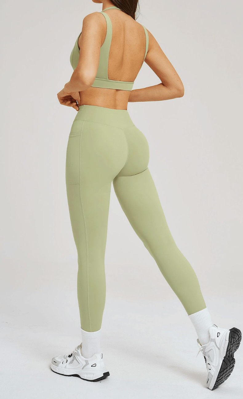 WOO YOGA Matching Sets Elena Seamless Open Back Tummy Control Yoga Set 