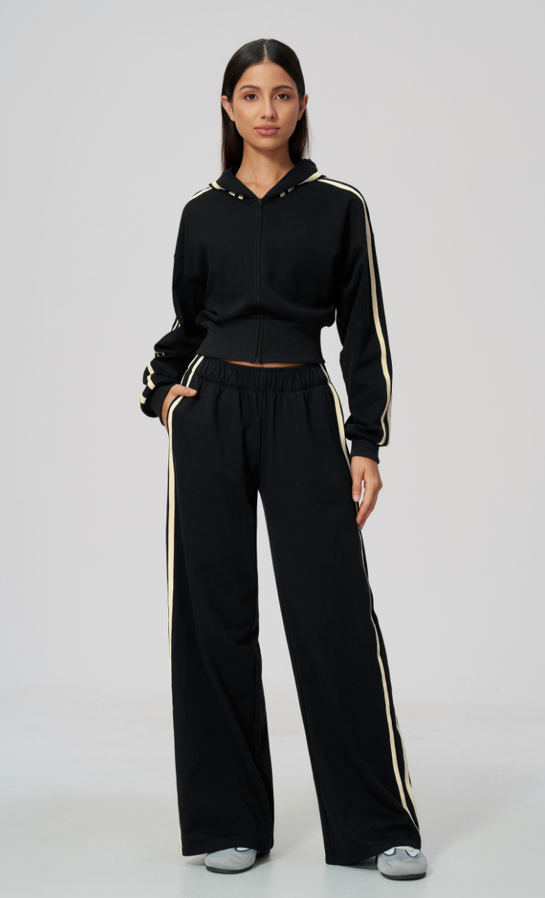 Veronica Cotton Side Stripe Hoodie & Wide Leg Sweatpants Set