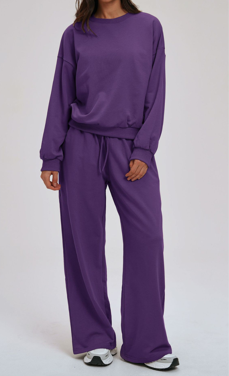 Kenna Cotton Sweatshirt & Relaxed Wide-Leg Pant Set