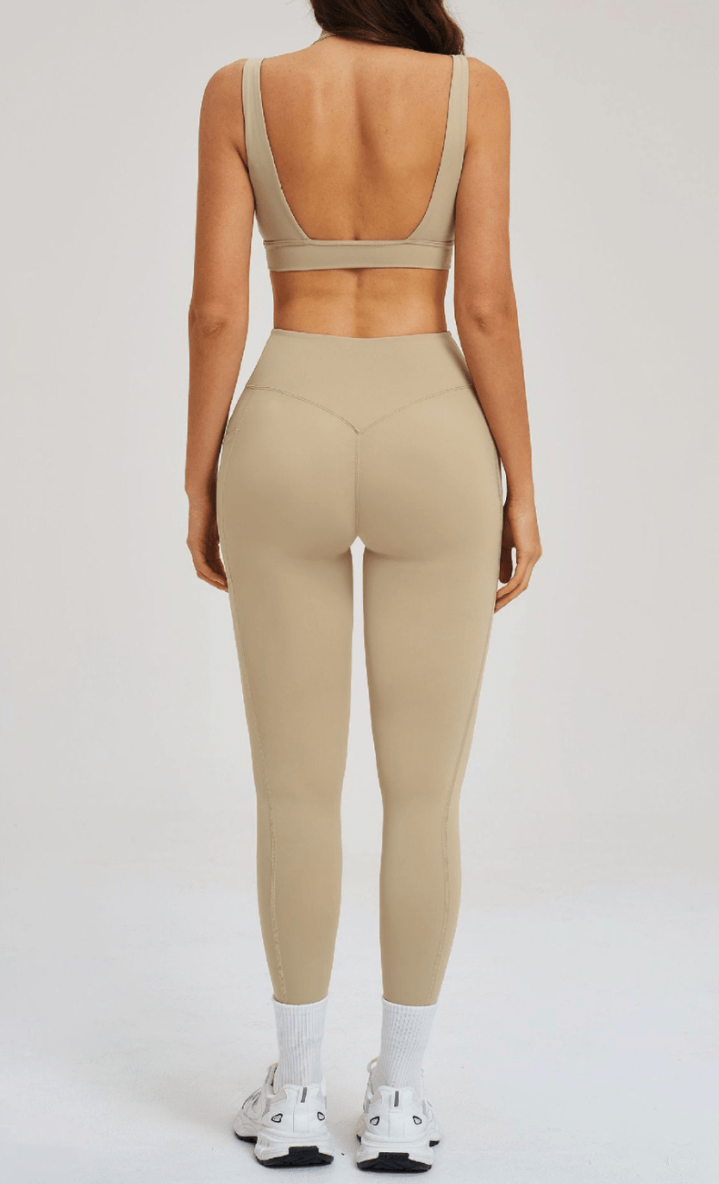 WOO YOGA Matching Sets Elena Seamless Open Back Tummy Control Yoga Set 