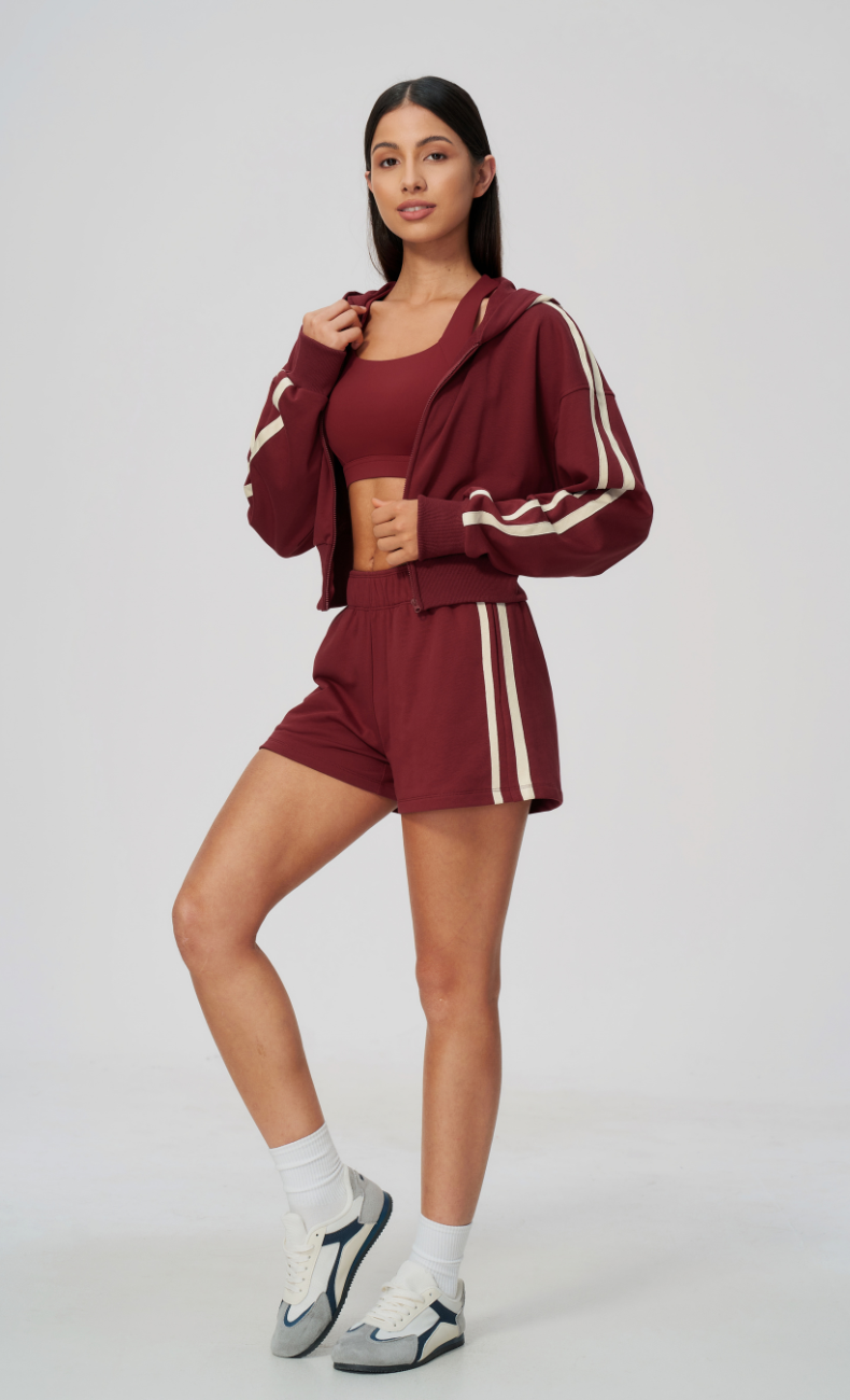 Veronica Cotton Side Stripe Cropped Zip-Up Hoodie