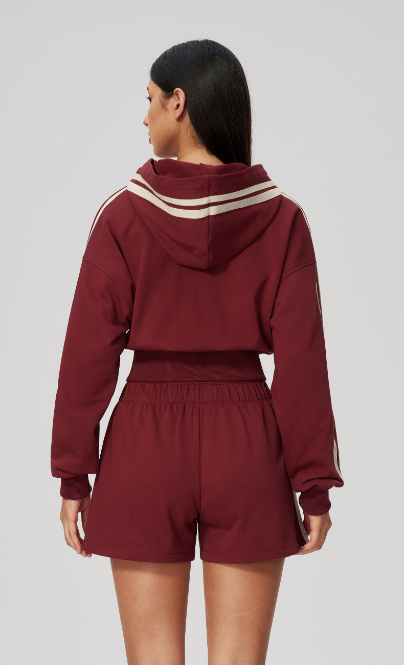 Veronica Cotton Side Stripe Cropped Zip-Up Hoodie