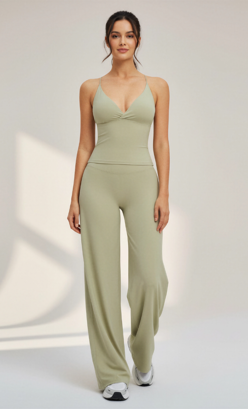 Camille Brushed High-Waist Crossover Wide-Leg Yoga Pant