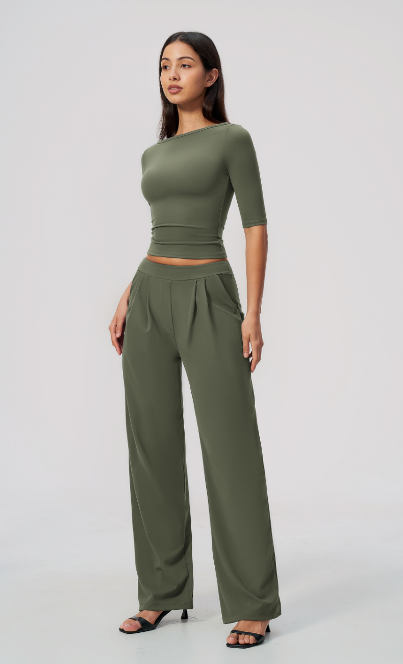 Taylor Boat Neck Pleated Wide Leg Pants Set