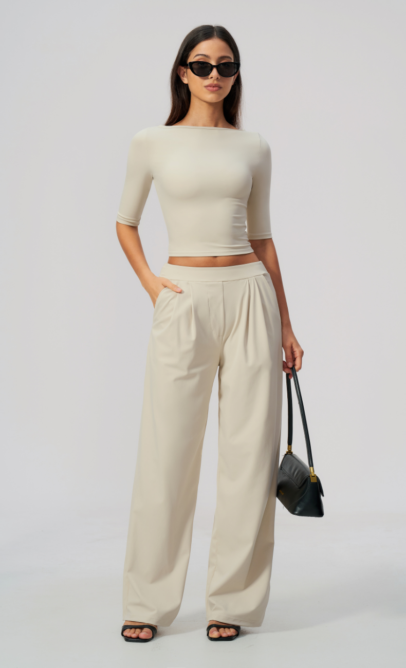 Taylor Boat Neck Pleated Wide Leg Pants Set