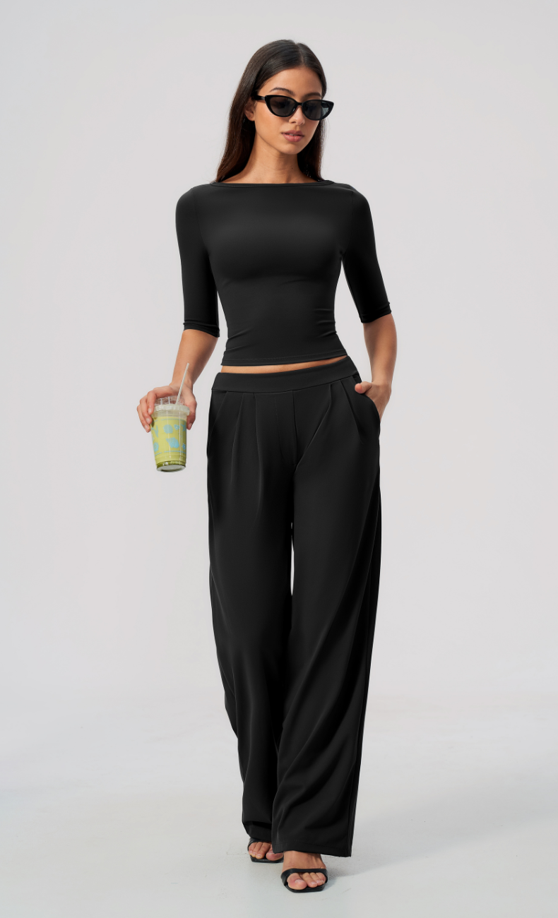 Taylor Boat Neck Pleated Wide Leg Pants Set