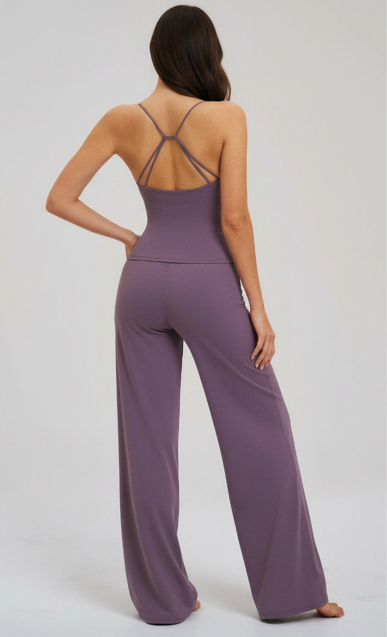 Camille Built-In Bra Open-Back Wide-Leg Yoga Set