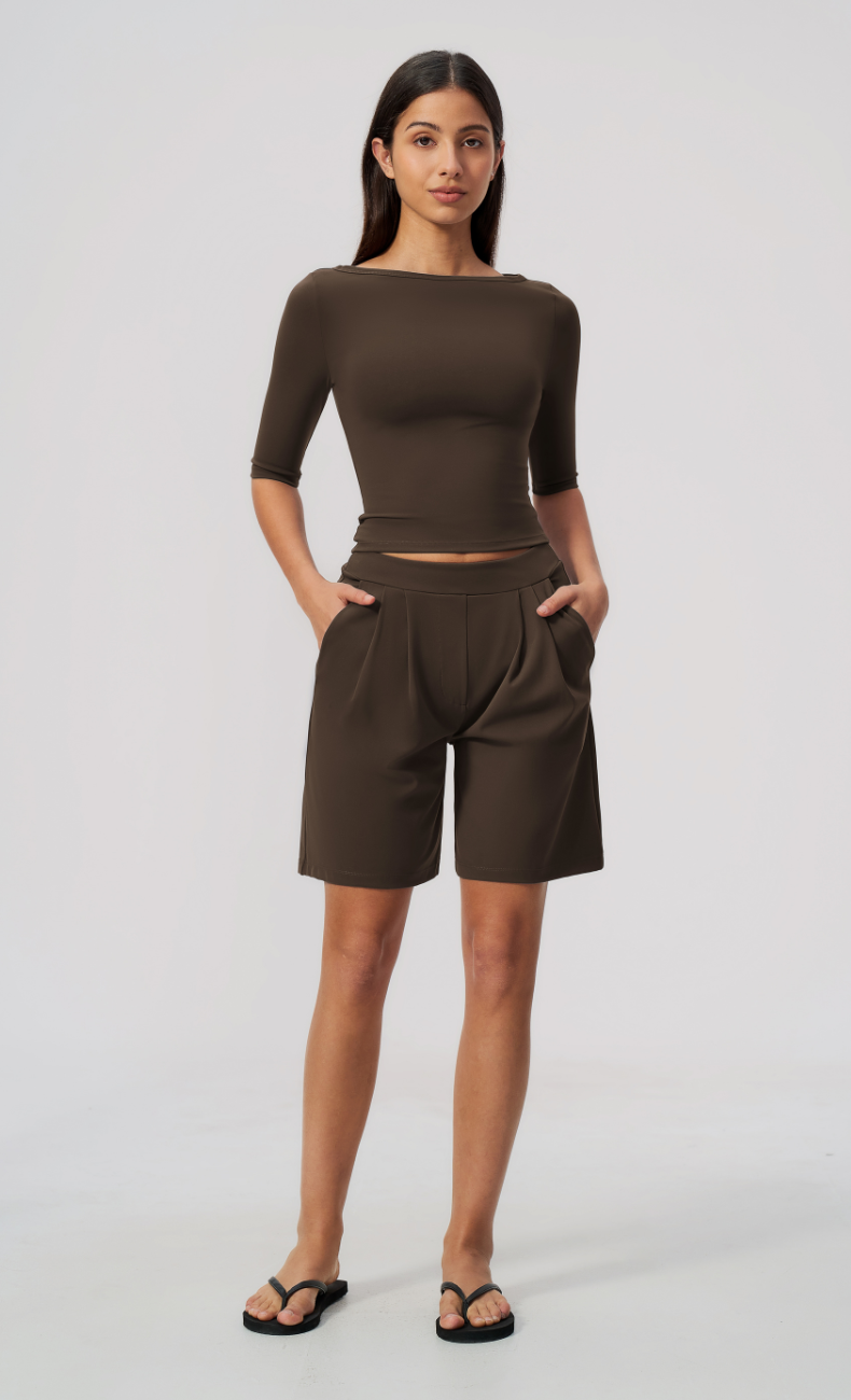 Taylor Boat Neck Pleated Shorts Set